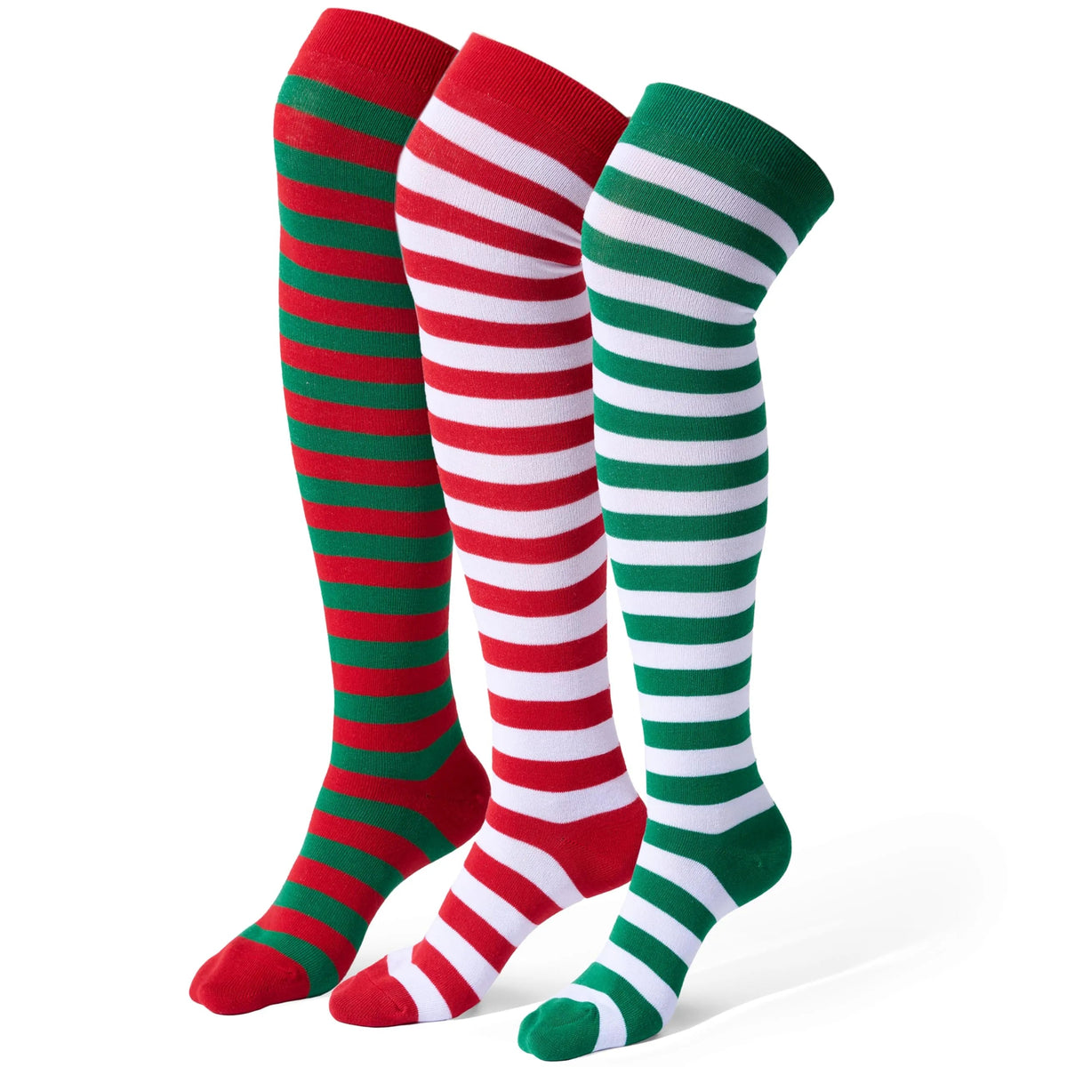 3 Pairs Women's Striped Christmas Over-the-Knee Elf Socks