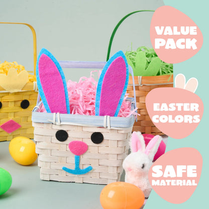 Set of 3 Easter Bamboo Baskets with Bunny, Chick, and Carrot Designs for Baby's First Easter