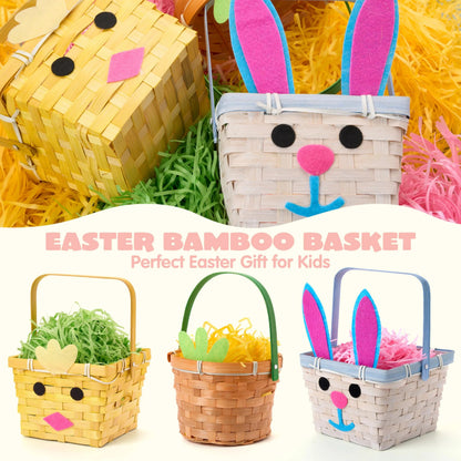 Set of 3 Easter Bamboo Baskets with Bunny, Chick, and Carrot Designs for Baby's First Easter