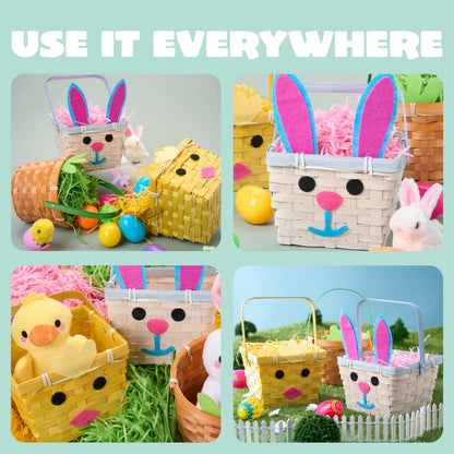 Set of 3 Easter Bamboo Baskets with Bunny, Chick, and Carrot Designs for Baby's First Easter