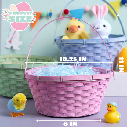 3-Pack Easter Bamboo Baskets with Folding Handles for Egg Hunts