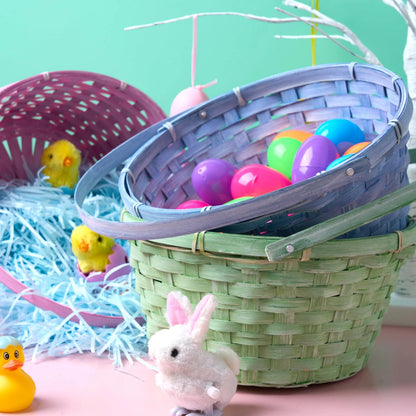 3-Pack Easter Bamboo Baskets with Folding Handles for Egg Hunts