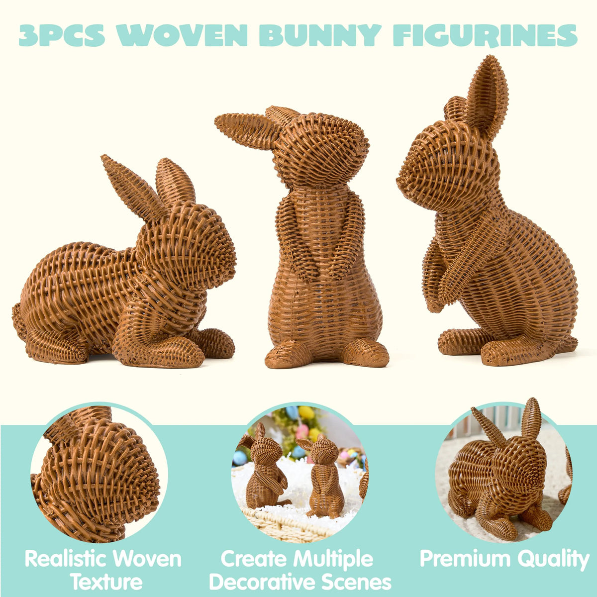 Set of 3 Easter Bunny Resin Figurines for Home Tabletop Decor