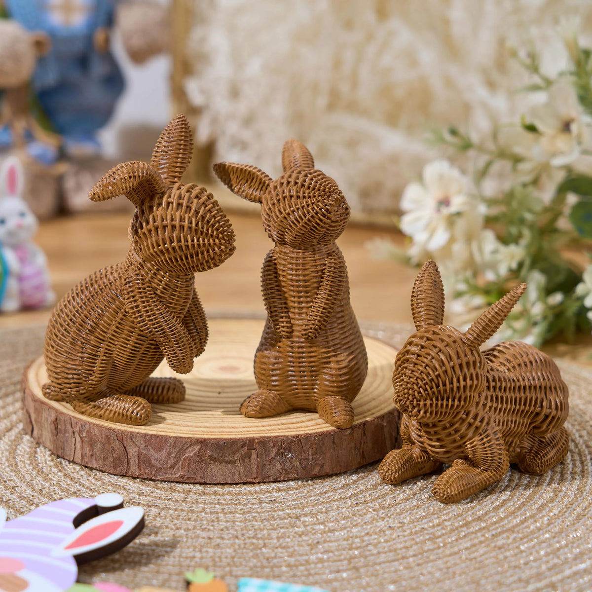 Set of 3 Easter Bunny Resin Figurines for Home Tabletop Decor