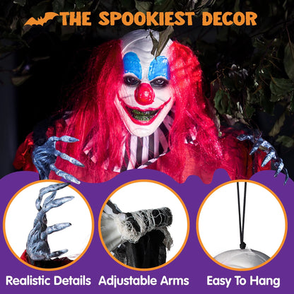 3 Pcs Halloween Hanging Clowns Decorations - One 47in & Two 35.4in Scary Hanging Clowns in Assorted Colors