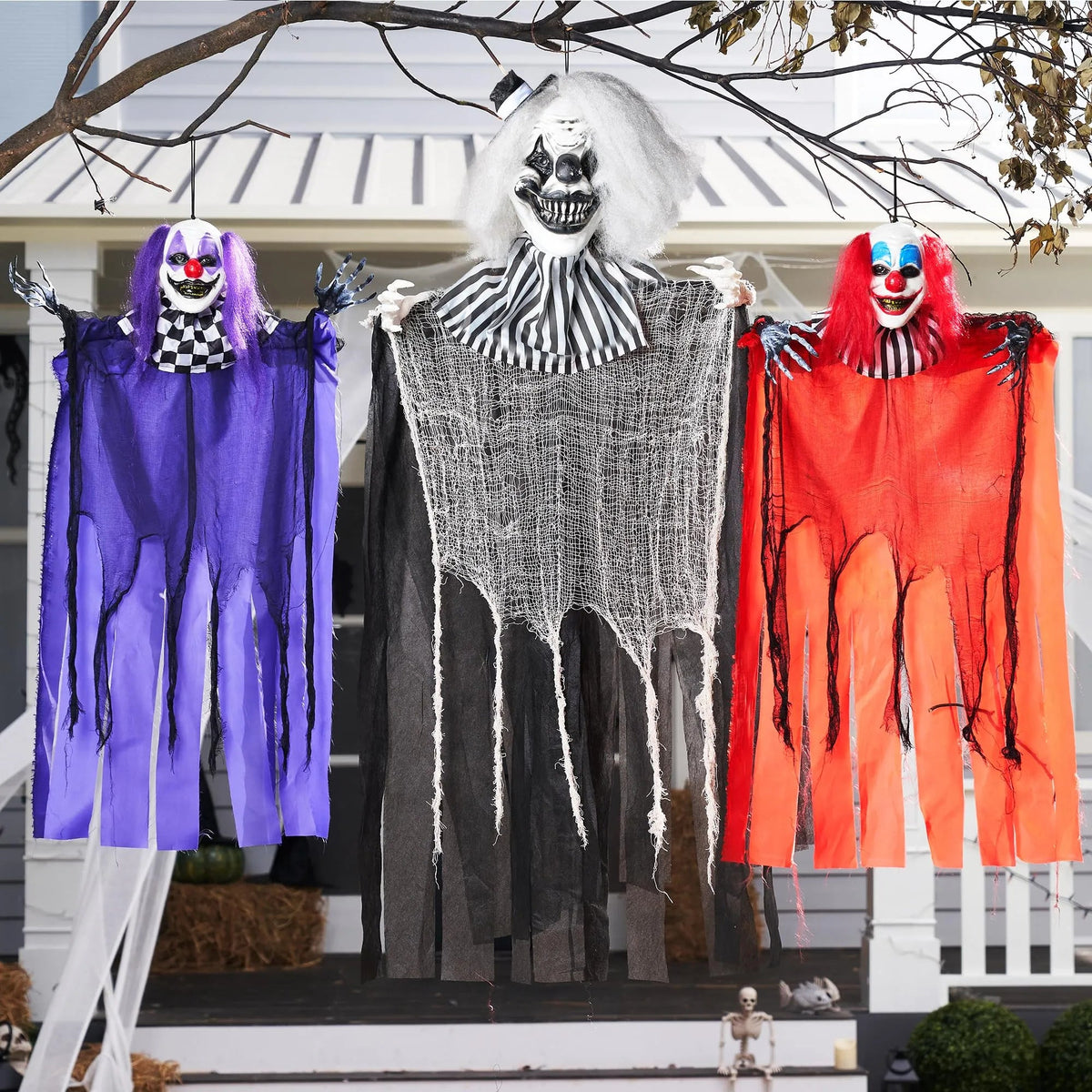 3 Pcs Halloween Hanging Clowns Decorations - One 47in & Two 35.4in Scary Hanging Clowns in Assorted Colors