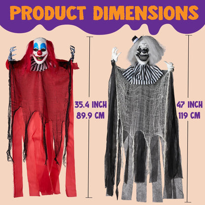 3 Pcs Halloween Hanging Clowns Decorations - One 47in & Two 35.4in Scary Hanging Clowns in Assorted Colors