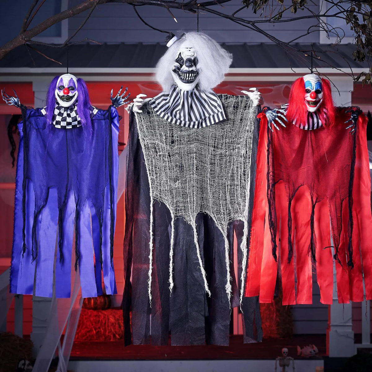 3 Pcs Halloween Hanging Clowns Decorations - One 47in & Two 35.4in Scary Hanging Clowns in Assorted Colors