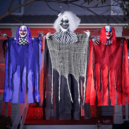 3 Pcs Halloween Hanging Clowns Decorations - One 47in & Two 35.4in Scary Hanging Clowns in Assorted Colors