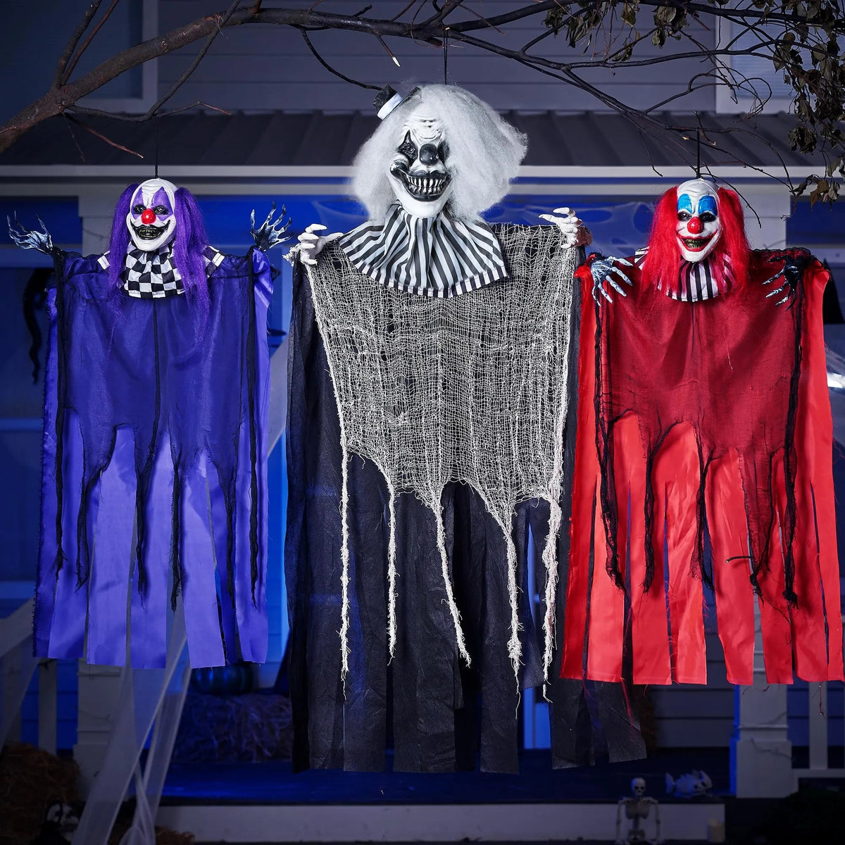 3 Pcs Halloween Hanging Clowns Decorations - One 47in & Two 35.4in Scary Hanging Clowns in Assorted Colors