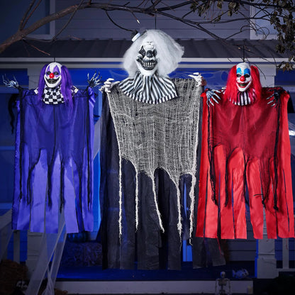 3 Pcs Halloween Hanging Clowns Decorations - One 47in & Two 35.4in Scary Hanging Clowns in Assorted Colors
