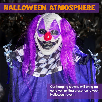 3 Pcs Halloween Hanging Clowns Decorations - One 47in & Two 35.4in Scary Hanging Clowns in Assorted Colors