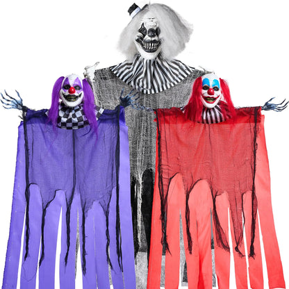 3 Pcs Halloween Hanging Clowns Decorations - One 47in & Two 35.4in Scary Hanging Clowns in Assorted Colors