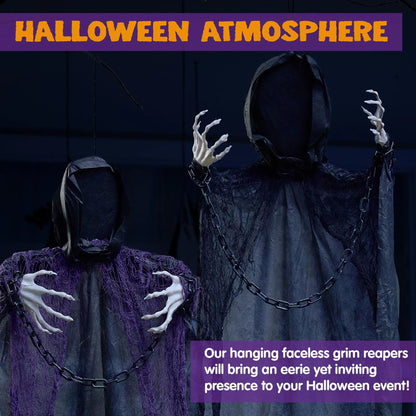 3-Piece Halloween Hanging Grim Reaper Decorations - 47-Inch & 2x 35-Inch Faceless Ghosts