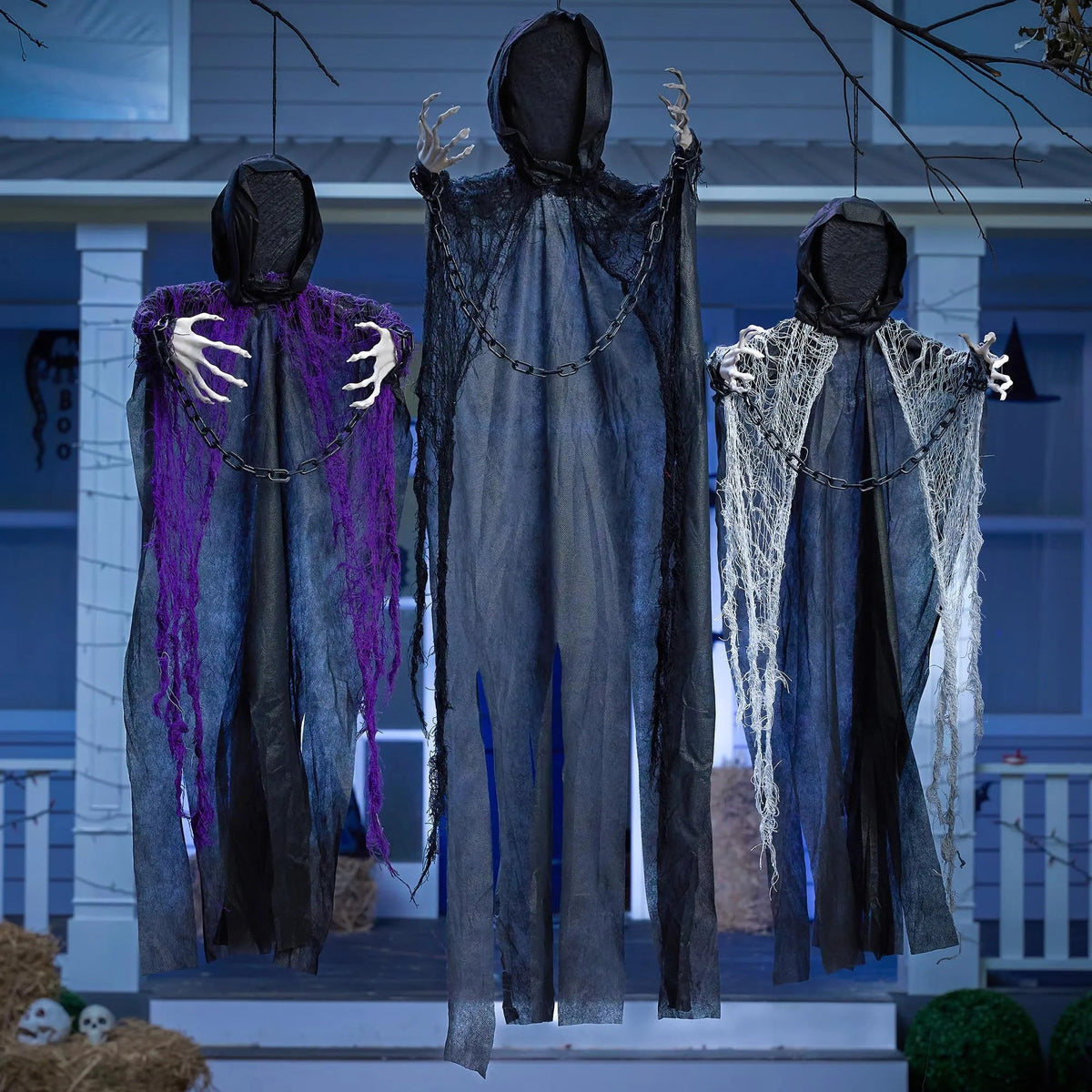 3-Piece Halloween Hanging Grim Reaper Decorations - 47-Inch & 2x 35-Inch Faceless Ghosts