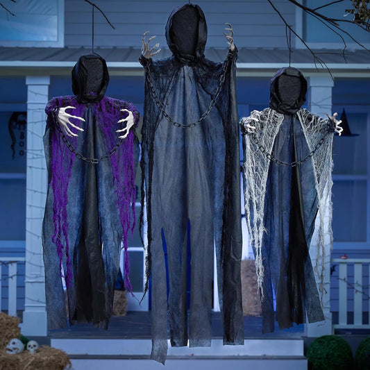 3-Piece Halloween Hanging Grim Reaper Decorations - 47-Inch & 2x 35-Inch Faceless Ghosts