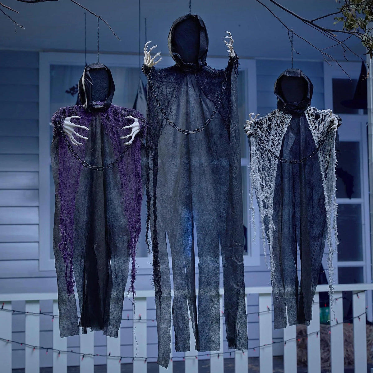 3-Piece Halloween Hanging Grim Reaper Decorations - 47-Inch & 2x 35-Inch Faceless Ghosts
