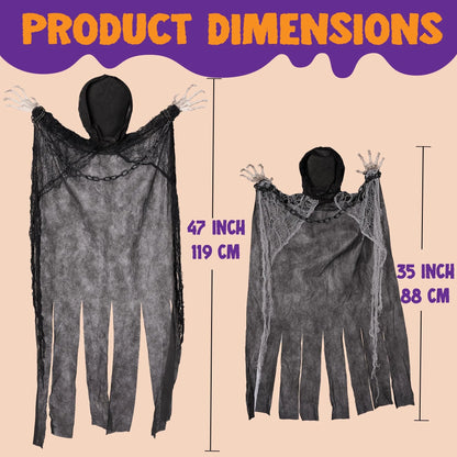 3-Piece Halloween Hanging Grim Reaper Decorations - 47-Inch & 2x 35-Inch Faceless Ghosts