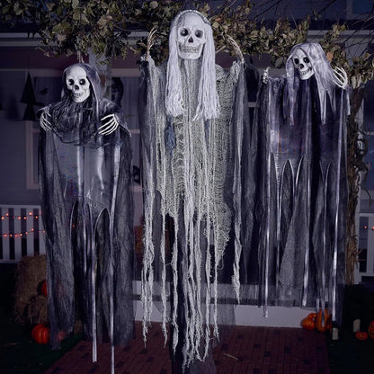 3-Piece Halloween Hanging Grim Reapers: 55-Inch & Two 35-Inch Skeleton Flying Ghosts