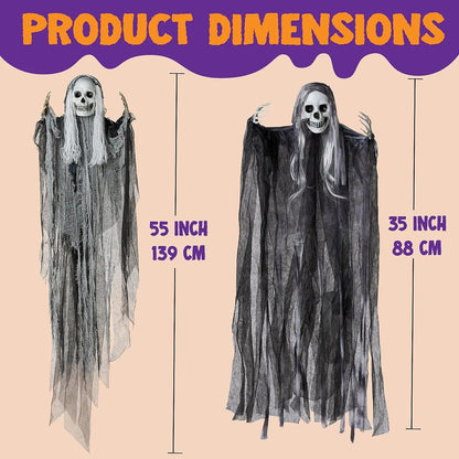 3-Piece Halloween Hanging Grim Reapers: 55-Inch & Two 35-Inch Skeleton Flying Ghosts