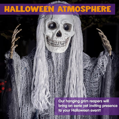 3-Piece Halloween Hanging Grim Reapers: 55-Inch & Two 35-Inch Skeleton Flying Ghosts