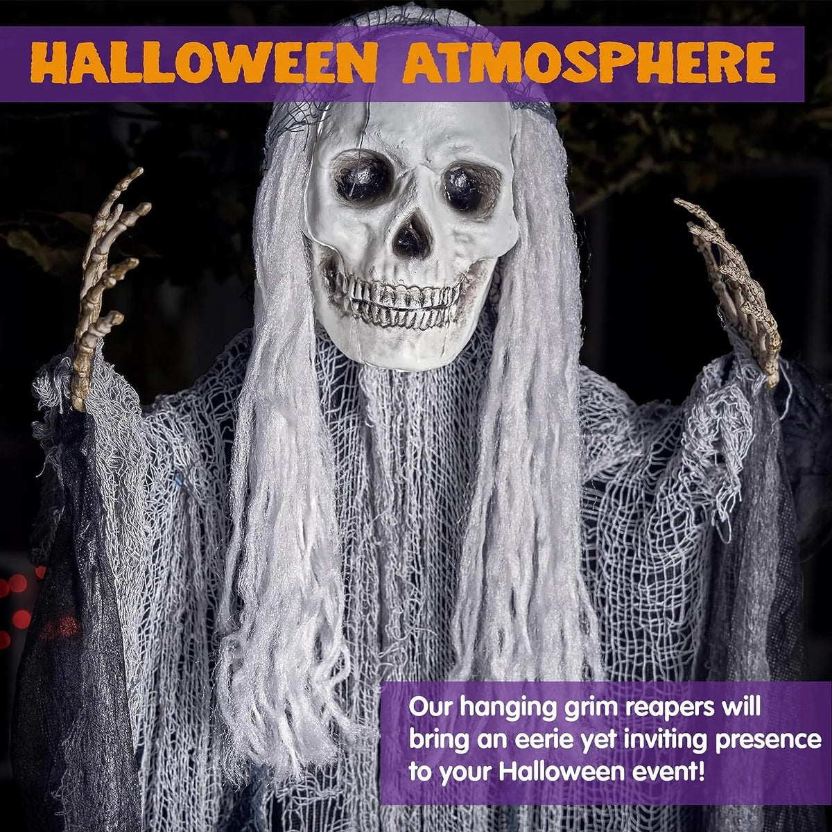 3-Piece Halloween Hanging Grim Reapers: 55-Inch & Two 35-Inch Skeleton Flying Ghosts