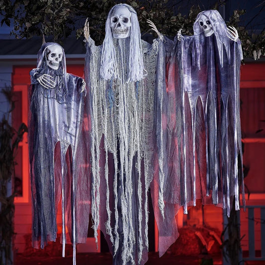 3-Piece Halloween Hanging Grim Reapers: 55-Inch & Two 35-Inch Skeleton Flying Ghosts