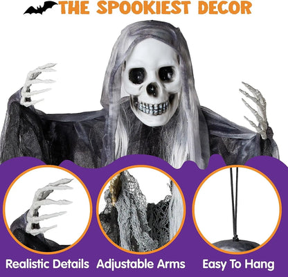 3-Piece Halloween Hanging Grim Reapers: 55-Inch & Two 35-Inch Skeleton Flying Ghosts