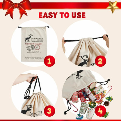 3-Pack Santa Burlap Christmas Gift Bags with Drawstring, 26 x 19 Inches