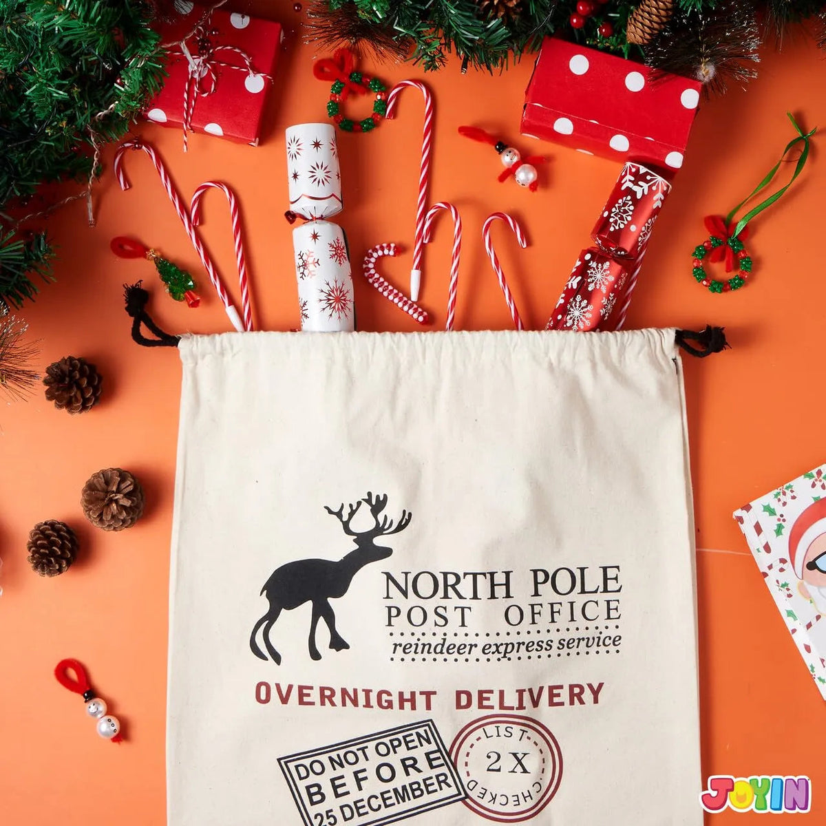 3-Pack Santa Burlap Christmas Gift Bags with Drawstring, 26 x 19 Inches