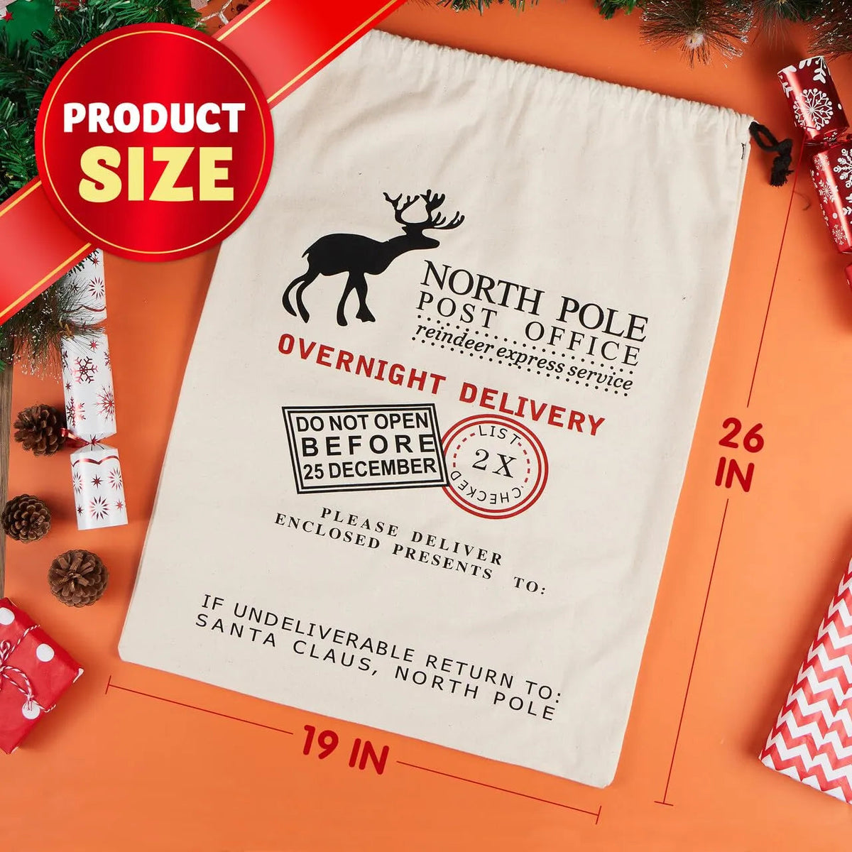 3-Pack Santa Burlap Christmas Gift Bags with Drawstring, 26 x 19 Inches