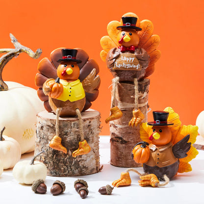 3 Pcs Thanksgiving Turkey Tabletop Centerpieces - Resin Turkey Fall Figurines
