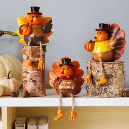 3 Pcs Thanksgiving Turkey Tabletop Centerpieces - Resin Turkey Fall Figurines