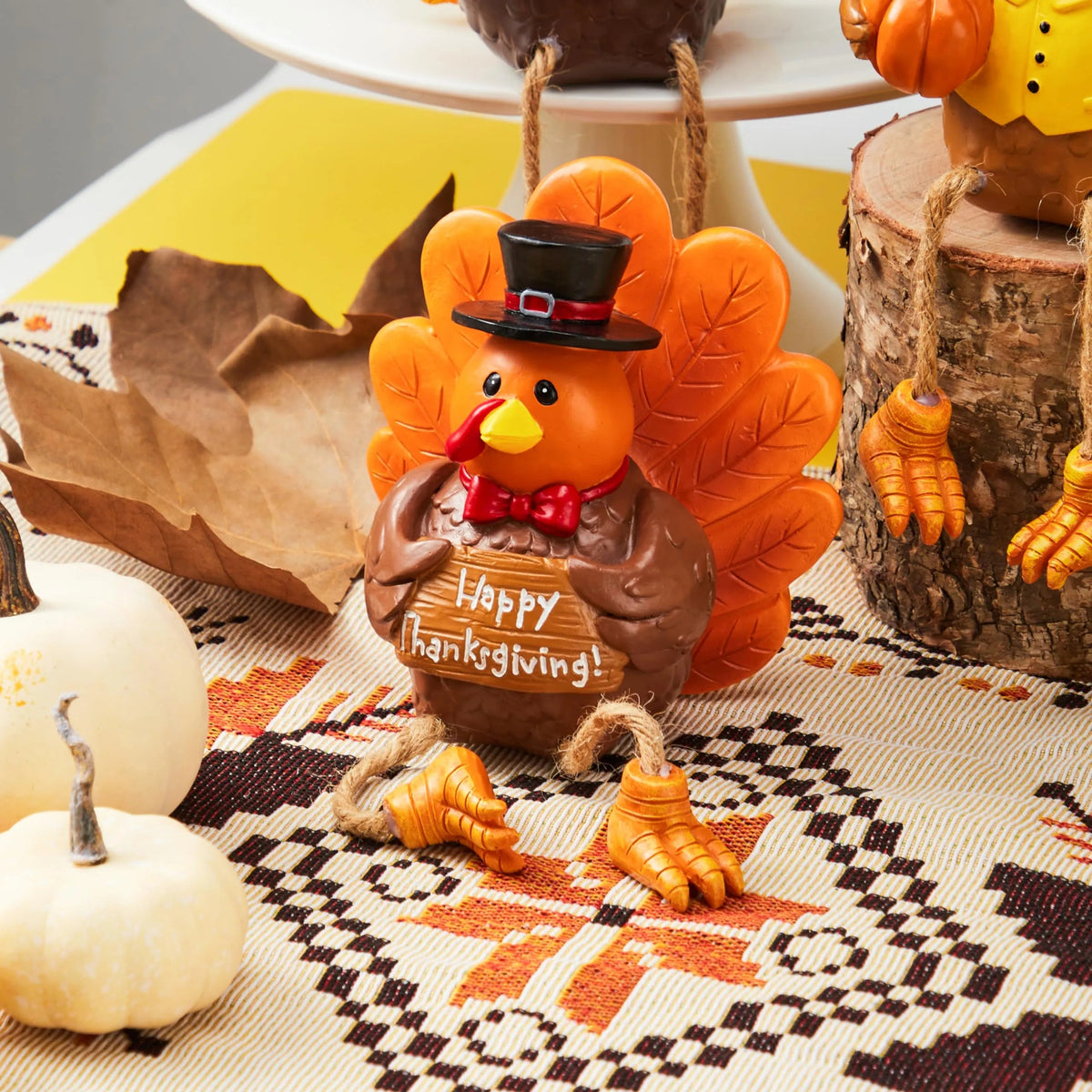 3 Pcs Thanksgiving Turkey Tabletop Centerpieces - Resin Turkey Fall Figurines