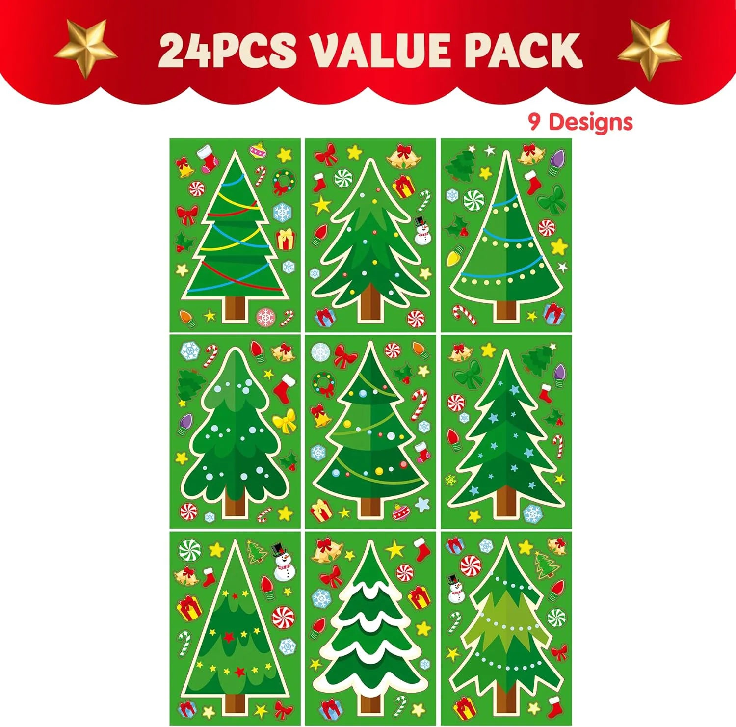 24 Pcs Christmas Tree Stickers - Make Your Own Christmas Tree Sticker Sheets