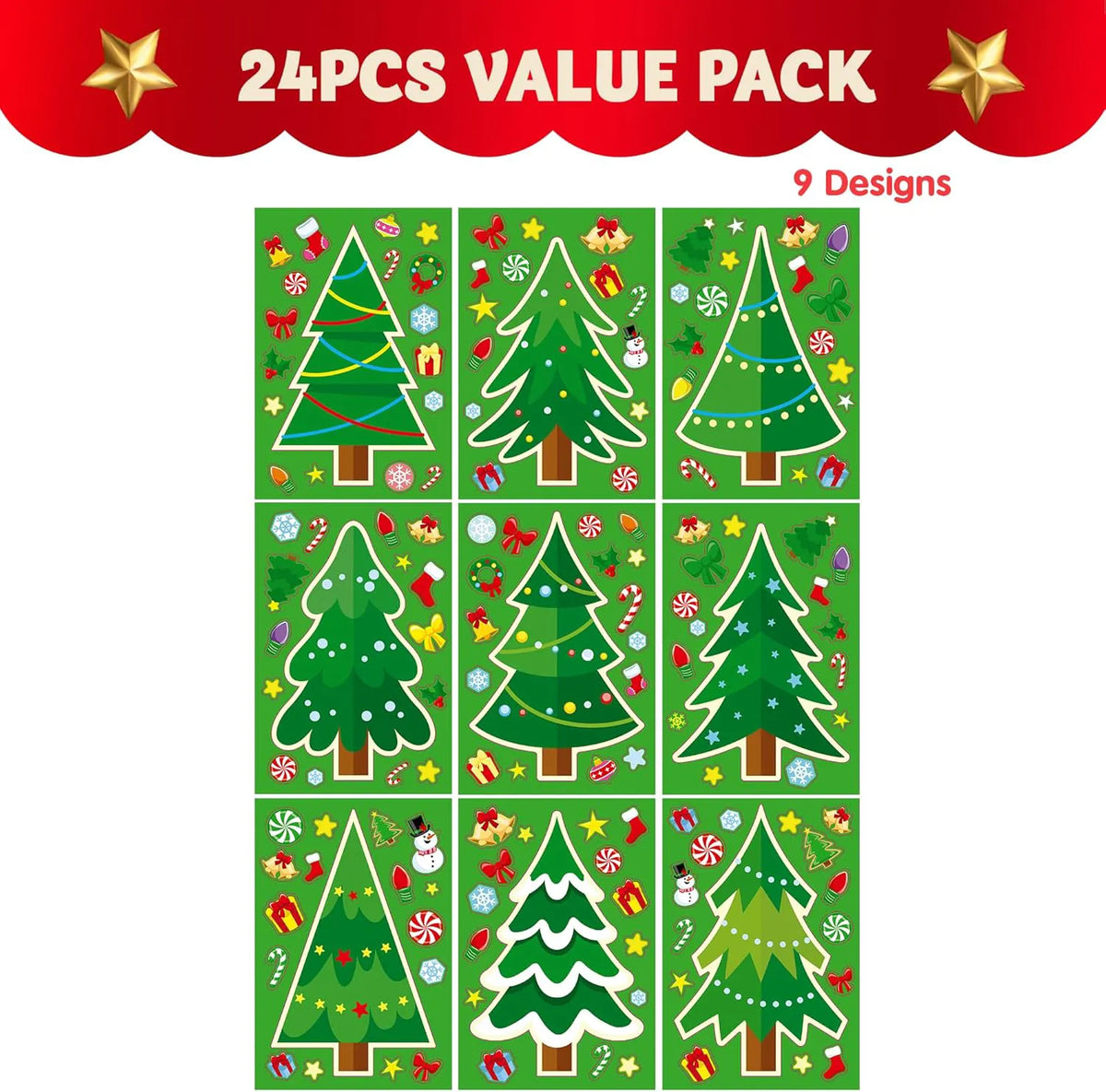 24 Pcs Christmas Tree Stickers - Make Your Own Christmas Tree Sticker Sheets