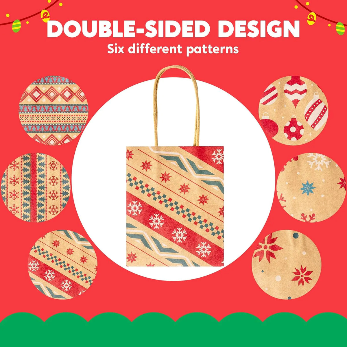24 Pack Christmas Kraft Gift Bags with Handles