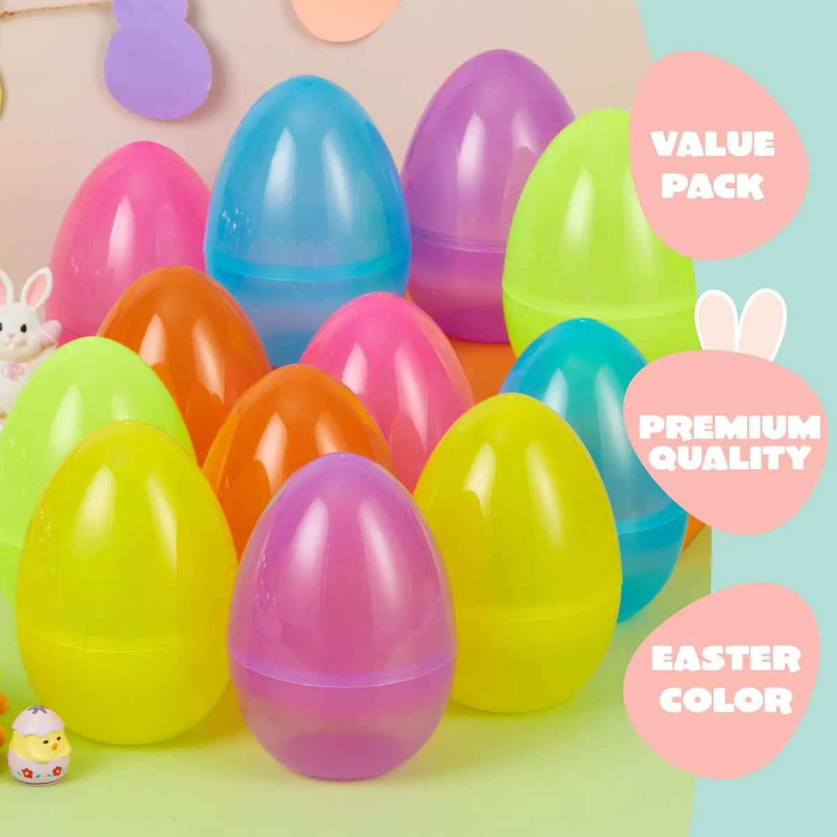 12 Large Clear Easter Eggs, 6-Inch Jumbo Plastic Fillable Eggs