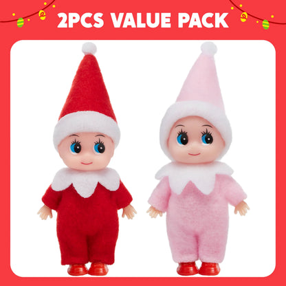 2 Pack Christmas Elf Plush Dolls, Red and Pink