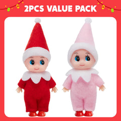 2 Pack Christmas Elf Plush Dolls, Red and Pink