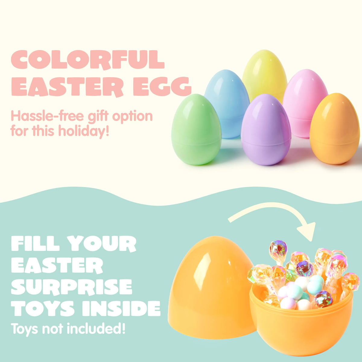 6 Large Pastel Easter Eggs - 6 Inch Jumbo Plastic Fillable Eggs for Easter Hunt
