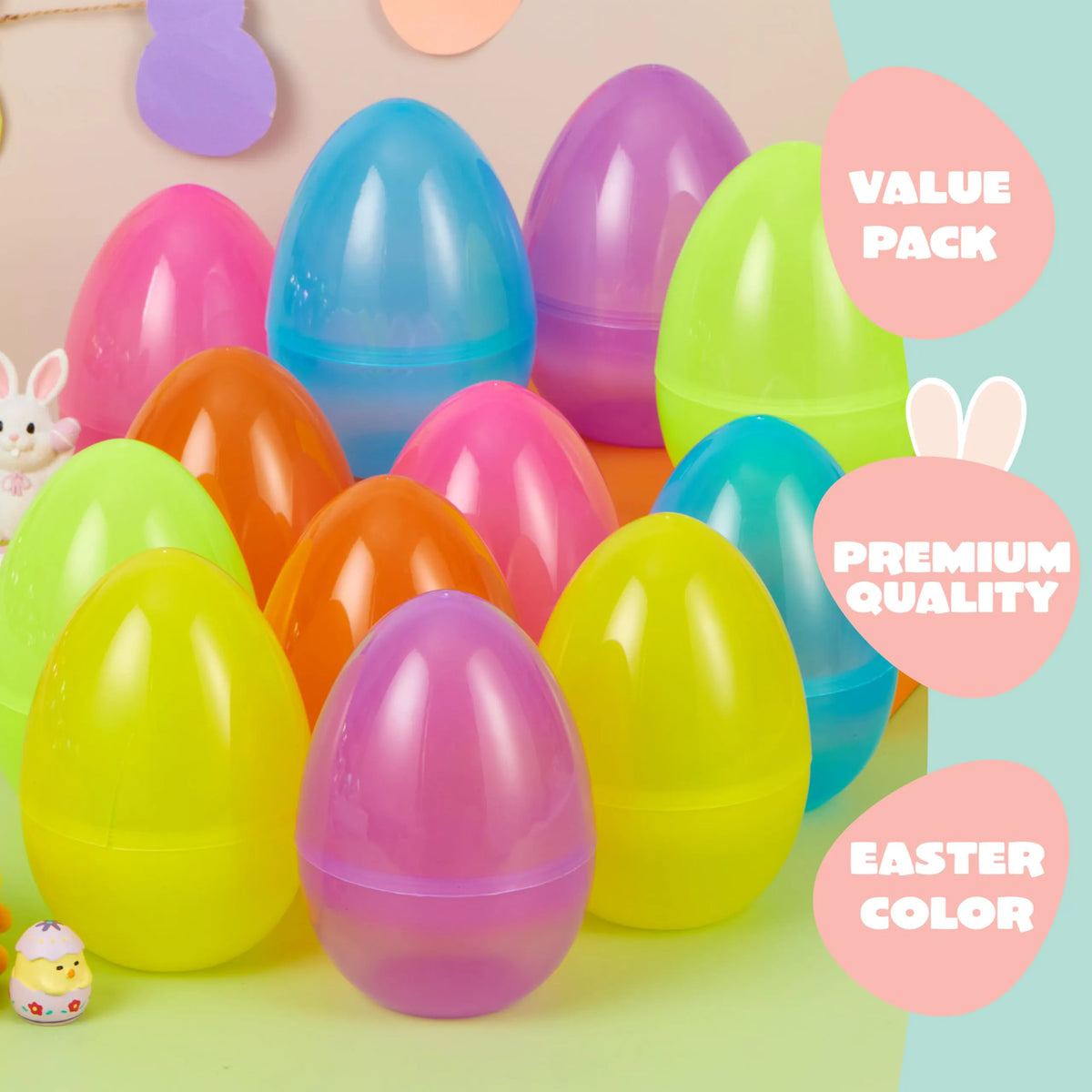 6 Large Clear Easter Eggs, 6-Inch Jumbo Plastic Fillable Eggs for Easter Hunt