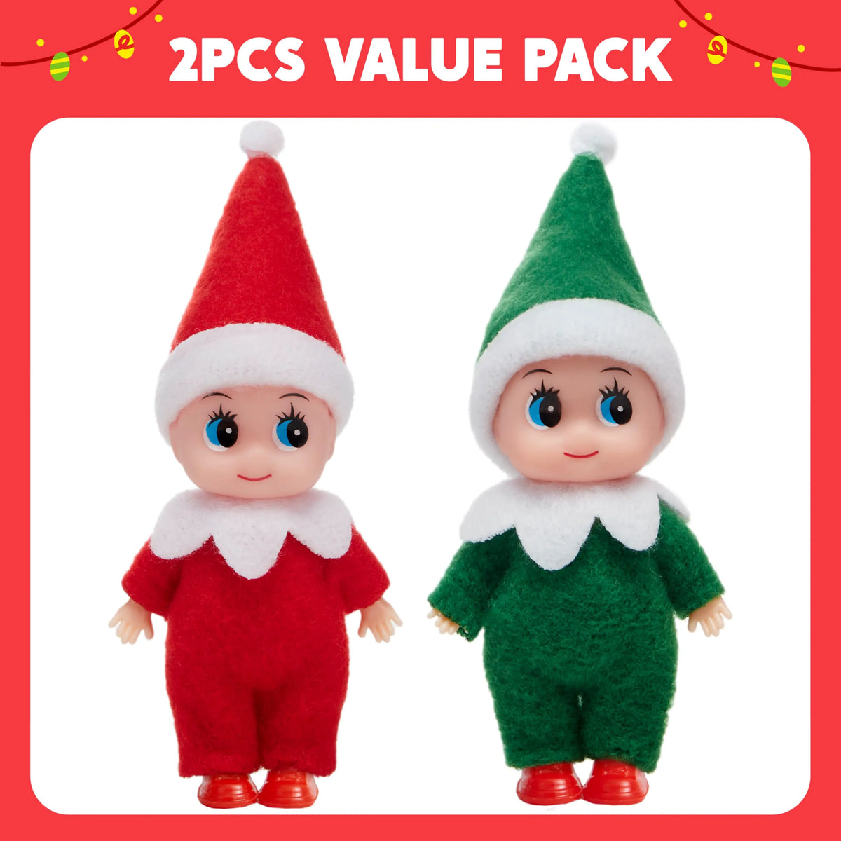 2 Pack Christmas Elf Plush Dolls, Red and Green