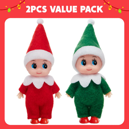 2 Pack Christmas Elf Plush Dolls, Red and Green