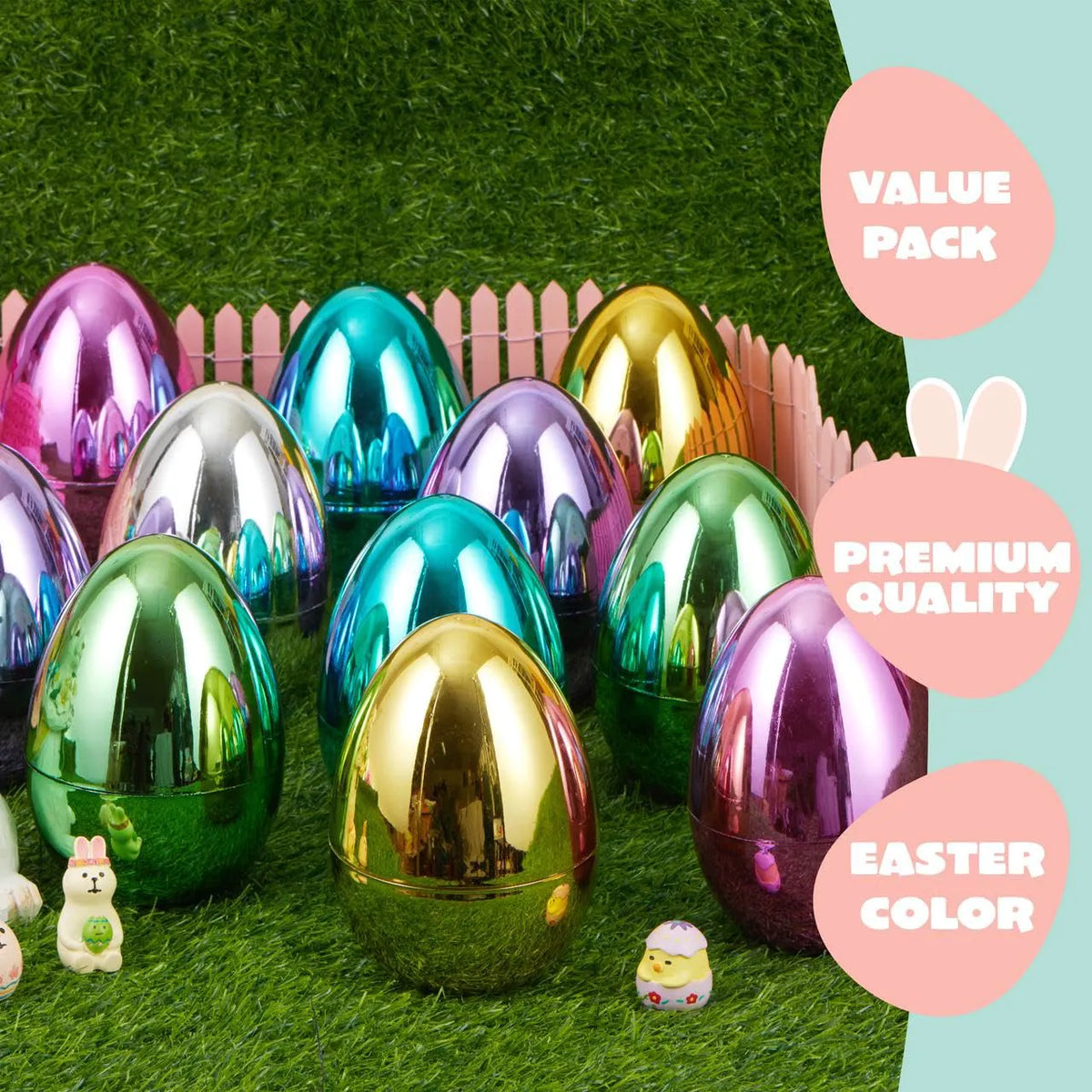 6 Large Metallic Easter Eggs - 6 Inch Colorful Jumbo Plastic Eggs