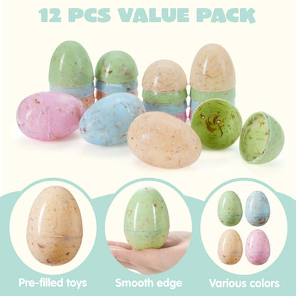 12 Plastic Easter Marble-Printed Fillable Empty Eggs