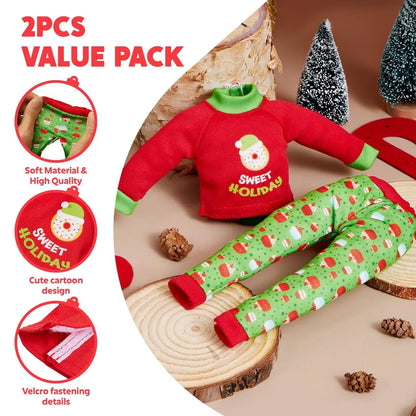 2 Pack Santa Ugly Sweaters for Dolls - Cupcakes and Donuts Themed Naughty Pajamas