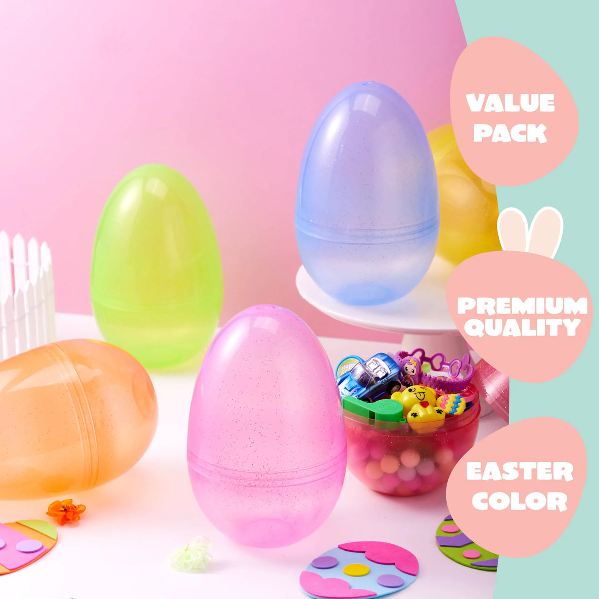 6-Pack 7-Inch Jumbo Plastic Easter Egg Shells for Egg Hunts
