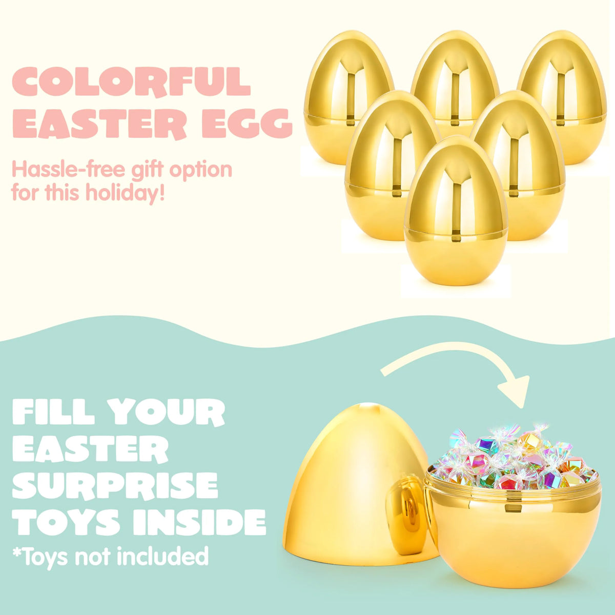 6 Gold Jumbo Easter Eggs (10 inches)