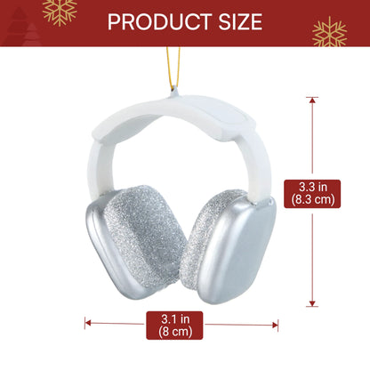 Mini Christmas Headphone Ornament in Silver and White